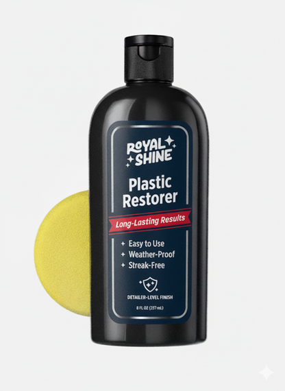 Royal Shine Plastic Restorer | Restore Plastic Trim, Rubber & Vinyl to Like-New Shine | Long Lasting UV and Weather-Resistant Black Trim Restorer for Cars | Soft Foam Applicator Included | 8oz Bottle