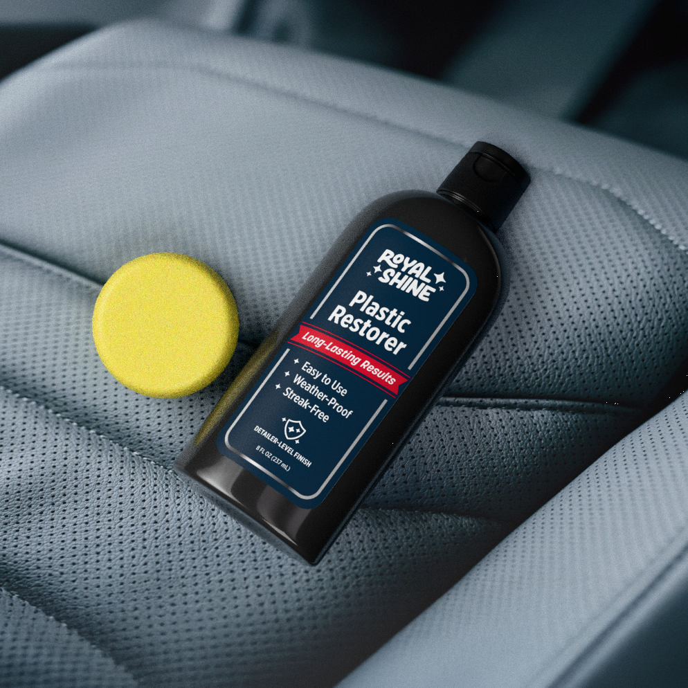Royal Shine Plastic Restorer | Restore Plastic Trim, Rubber & Vinyl to Like-New Shine | Long Lasting UV and Weather-Resistant Black Trim Restorer for Cars | Soft Foam Applicator Included | 8oz Bottle
